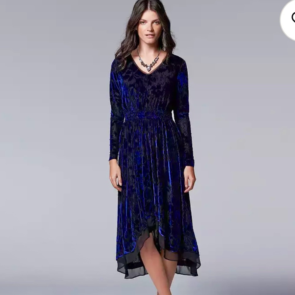 SIMPLY VERA WANG NWT Women's Size XL BLUE VELVET & BLACK Festival DRESS